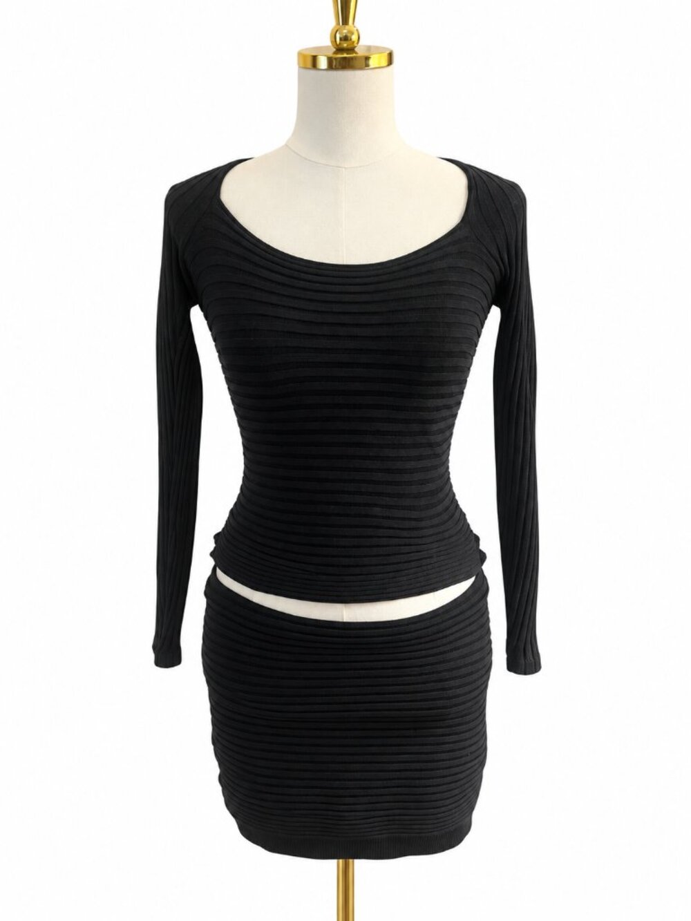 Wayne Rogers Vintage Black Avant Garde ribbed knit two piece mini- Small